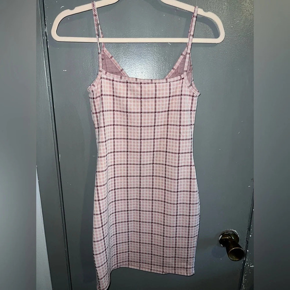 RECKLESS Hearts pink plaid spaghetti strapped dress sz small - Picture 2 of 4